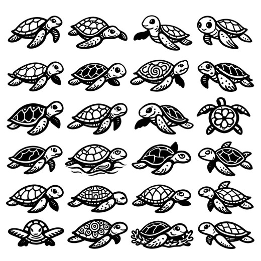 Sea Turtle SVG Collection – 24 Distinct Ocean Reptile Outline Designs, Heavy Line Marine Art Set, White Background, Vector Files - Etsy