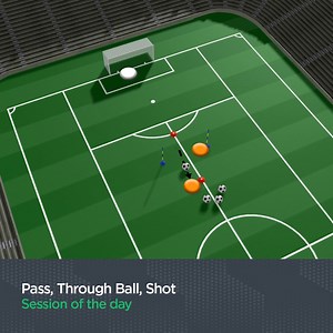 Today's session is a through-ball and shot practice... ⬆️⚽️ Learn more about this practice through the link in the comments. | SportSessionPlanner.com