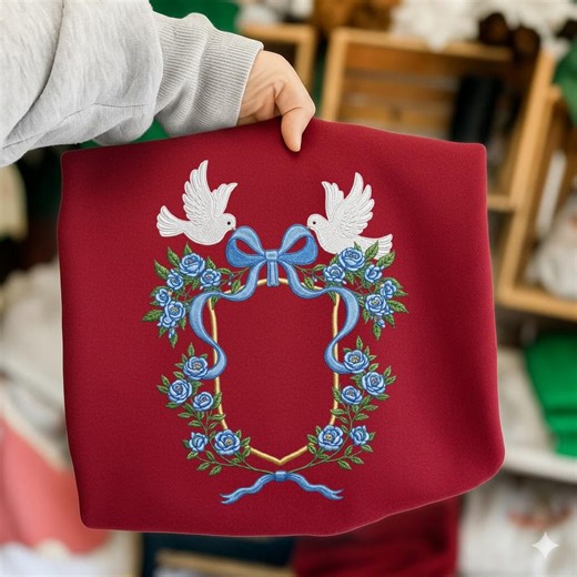 Blue Rose Frame Dove Floral, Wedding Monogram Embroidery Design, Instant Download Dst Pe - Etsy UK