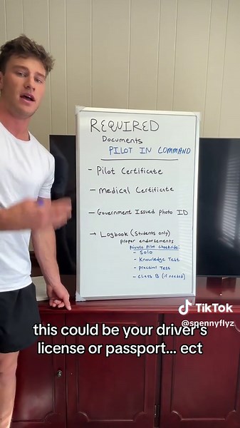 Do you know the documents you MUST carry to act as PIC? 👩‍✈️👨‍✈️ To act as pilot in command, the pilot must have 1.) Pilot certificate 2.) Medical 3.) Government photo ID 4.) Logbook with endorsements (student pilots only) #aviation #pilot #cessna #airbus #cessna172 #cessna152 #piperarcher #studentpilot #plane #pilottok #planespotting #boeing #runway #traffic #flying #medical #documents #privatepilot