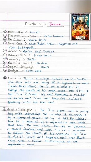Jawan film review writing | Movie review writing class 12th #filmreview #jawan #shorts #shortsfeed