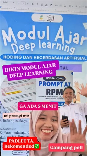 Naftaaa on Instagram: "✨ Buat RPM ga ada 5 menit? Emg bisa? Bisa banget! 😍 Penasaran gimana caranya? 📚 Cukup buka website Padlet TA, pilih menu Rencana Pembelajaran.Lalu ketik aja kelas, CP, dan TP sesuai jenjang teman-teman. Nah, di bagian konteks, aku tinggal copas prompt AI yang udah aku susun sebelumnya — mulai dari identitas, desain pembelajaran, langkah-langkah, asesmen, sampai lampiran. ➡️ Klik generate, dan jadi dehh! 🎉 Sesimple itu lohh 🧠💻 Buat kalian yang pengin file Prompt AI + m