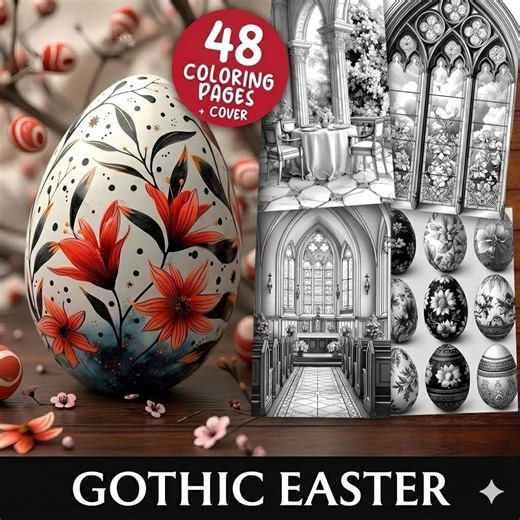 48 Gothic Easter Coloring Pages, Dark Fantasy Grayscale Printable - Etsy
