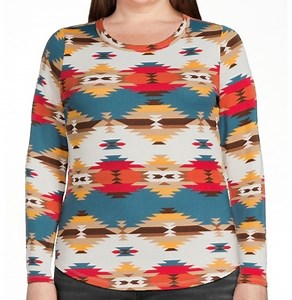 Ladies' Plus Aztec Ribbed Hi-lo Crewneck Long Sleeve Tee SzXXL