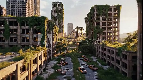 Post-Apocalyptic Abandoned City Landscape - This video depicts a city reclaimed by nature after an unspecified apocalypse.