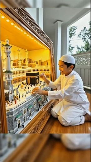 A Kid Building the Beautiful Kaaba Model | Amazing Islamic Miniature Scene.#ai #viral#foryou #shorts
