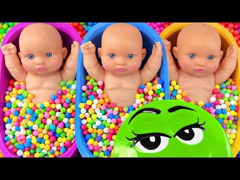 3 Minutes Satisfying with Full of 3 Rainbow BathTubs Candy with M&M's & Magic Slime Cutting Video 10