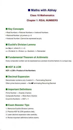 Class 10 maths chapter 1 Real Number. Best notes for class 10. Final board exam.