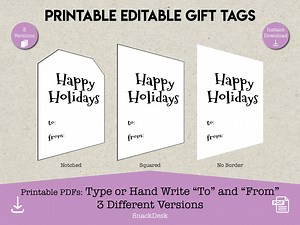 Happy Holidays Gift Tags | Editable Printable Gift Tags | Personalize "to" and "from" Fields | Printable PDF Files | 3 Different Versions - Etsy Australia
