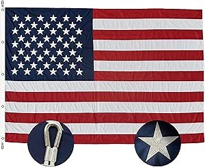 SYII American Flag 12x18 Feet Outdoor, Luxury Embroidered Stars and Roped Heading Double Stitched Sewn Stripes, Heavy Duty Polyester Huge Large US Flags with Durable Brass Grommets