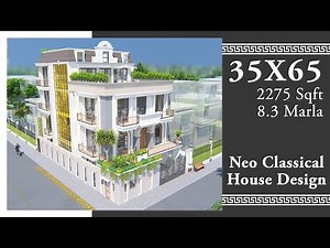 35X65 Feet Neo-Classical Corner House with Pool & Large Party Hall | Duplex House Design | ID-155