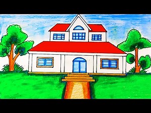 HOW TO DRAW BIG HOUSE/ STEP BY STEP FOR BEGINNERS /BIG HOUSE WITH GARDEN DRAWING STEP BY STEP..