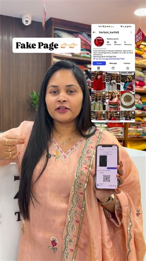 Navya Jyothi Voruganti on Instagram: "Fake Page Alert !!! Important Notice: It has come to our attention that the account horizon_kurtis9 is a fraudulent page. They are impersonating us and unlawfully collecting payments from customers. Please be aware that our official pages are: @horizon_kurtis @thehorizoncollections @horizzon_fashions @horizzon_jewellery_collections Important: If you are placing an order manually through WhatsApp, Instagram, or Facebook, do not make any payments unless you re
