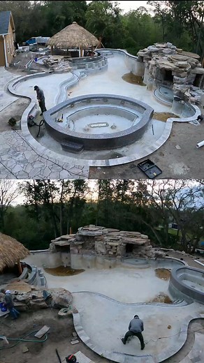 100K views · 1.2K reactions | Split screen timelapse of the interior finish application and the pool being filled up. #insanepools #lucaslagoons #pool #poolbuilders #construction #pebbletec | Lucas Lagoons | Facebook
