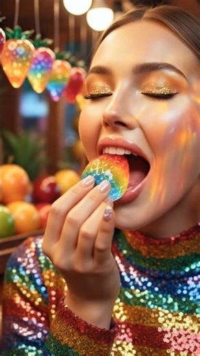 ASMR Biting Rainbow Crystal Strawberry ✨🍓