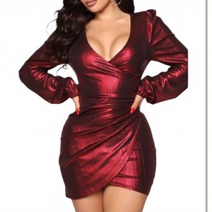 (Fashion Nova) Red Metallic “Best Behavior” Mini Dress - Size Medium