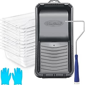 13pcs 4 Inch Paint Tray Kit, Small Paint Roller Tray with 10 Disposable Liners and Threaded Roller Frame for Painting Walls, Trim, Touch up