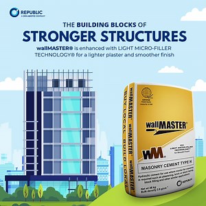 24K views · 45 reactions | When you’re building stronger structures, go with cement that allows for workability and efficiency. Republic Cement’s wallMASTER® is the country’s most advanced Type N masonry cement that meets local and international testing standards. Upgraded with LIGHT MICRO-FILLER TECHNOLOGY® that produces lighter plaster and smoother finish. Find out how you can avail of our products by sending us a message. #StrongerRepublic | Republic Cement | Facebook