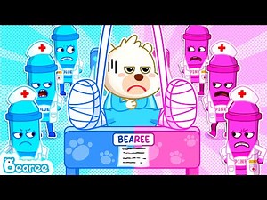 🏥🏩 Pink vs Blue Crayons Doctor Team | Funny Stories About Bearee Got a Boo Boo | Bearee Kids Show