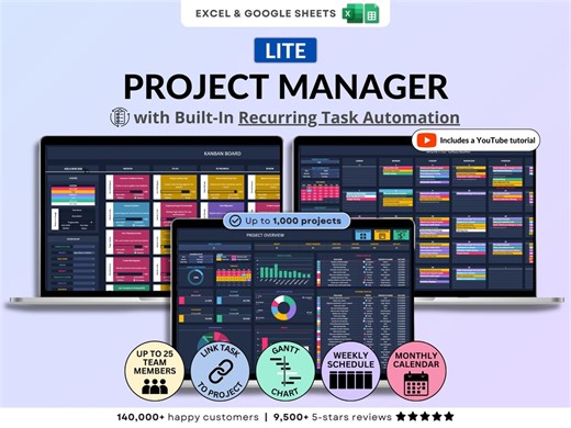 Project Tracker Spreadsheet Multi Project Management Planner Google Sheets Team Project Manager Excel Dark Mode Task Calendar Gantt Chart - Etsy