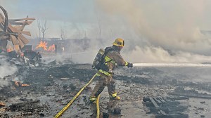 Massive fire visible across Los Angeles burns buses, industrial complex