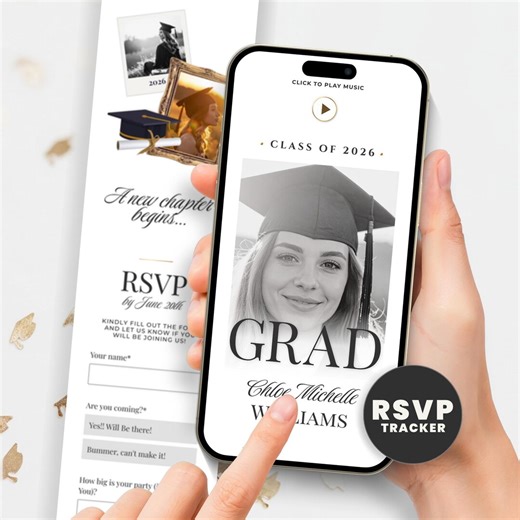 Graduation Invitations 2026, Photo Simple Invitation Website, Online RSVP Guest Tracker, Editable Canva Template, Text Invite
