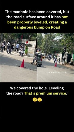 The manhole has been covered, but the road surface around it has not been properly leveled