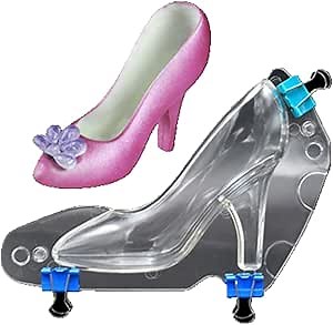 TUKE 3D Polycarbonate Chocolate Molds with Clips High Heel Shoe Mold DIY Crystal Jelly Lady Shoes Mould Candy Cake Decoration Desserts Fondant Model Baking Pastry Tool (S_6.8 x 6 x1.96inch)