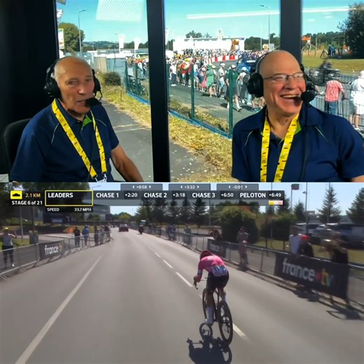 Phil Liggett and Bob Roll react to another stellar day at the Tour de France and seeing Ben Healy flying past the commentary booth! #TDF2025 | NBC Sports Cycling