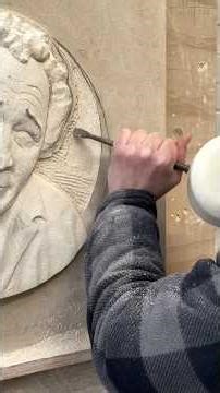 Hand-carving a limestone figure today 🪨👋 Crazy how a block of stone turns into a face 👀✨