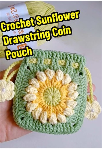 Beginner-Friendly Crochet Sunflower Drawstring Pouch