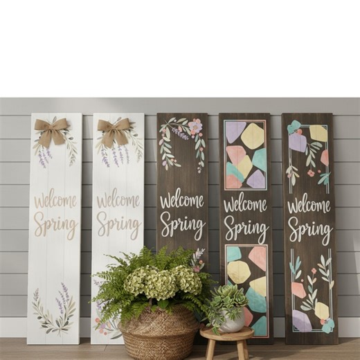 Spring Porch Sign Collection Welcome Wooden Front Decor Farmhouse Floral Vertical Rustic Outdoor - Etsy