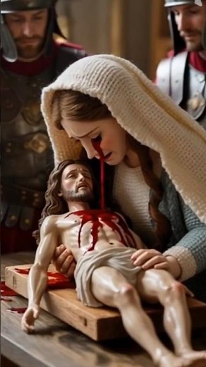 “Miniature Crochet Diorama: Mary Cradling Jesus at the Cross 🧶✝️#shorts #crochet #jesus