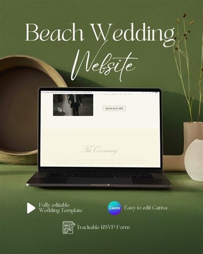 Digital Beach Wedding Invitation Website | Canva Template for Modern Couples