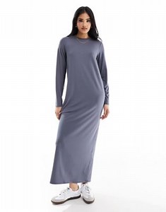 ASOS DESIGN long sleeve maxi t-shirt dress in charcoal | ASOS