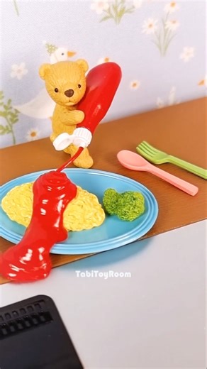 Re-ment🐻 Teddy Bear Help Kitchen #4 – Making Omurice 🍅💛