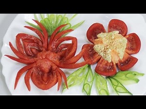 2 Simple Red Capsicum Flower Carving Garnish - Red Bell Pepper Vegetable Carving Designs