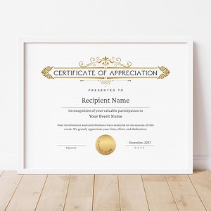 Editable Certificate of Appreciation, Printable Appreciation Certificate Template, Appreciation Gift Certificate Digital Download Jet150 - Etsy