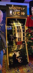 If a player's raffle ticket number was called...they automatically won $200 in Free Slot or Match Play! IN ADDITION...they got to spin our MEGAPAY MULTIPLIER WHEEL to multiply their automatic win of $200 in Free Slot or Match Play! WHEEL HAD MULTIPLIERS UP TO 50X so this gave them a CHANCE TO WIN $400 TO $10,000 in Free Slot or Match Play! If they did not like the results of their first spin, they had the chance to spin again to multiply their $200 in Free Slot or Match Play again! If they chose