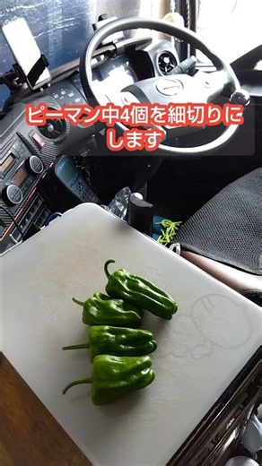 トラックで簡単料理。豚肉とピーマンのしょうが炒め。