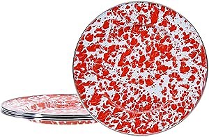 Golden Rabbit Enamelware Dinner Plates, 10.5 inch, Red Swirl, Set of 4
