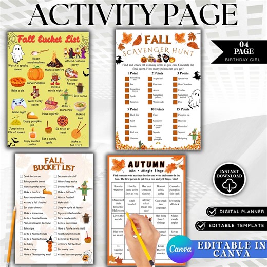 Fall Games Bundle Printable, Fun Autumn Bingo Activities for Kids & Adults, Thanksgiving Trivia (PDF) - Etsy