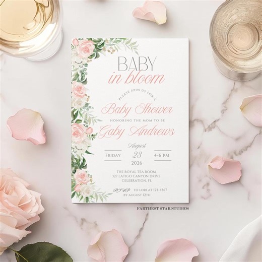 Baby in Bloom Shower Invitation, Baby in Bloom Invitation, Baby in Bloom Evite, Spring Baby Shower Invites, Pastel Floral Baby Shower - Etsy