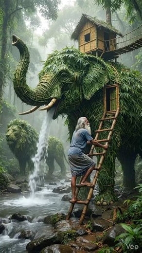 Old Man Built a Giant elephant House And Lived With elephant Bamboo Craft 🏡 #ai #aishorts