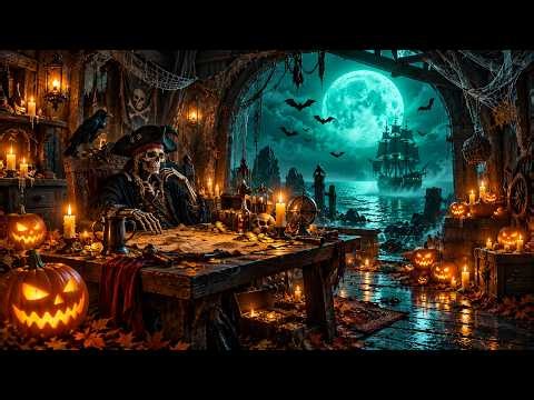 Relaxing Halloween Ambience 🎃 Skeleton Pirate Night ☠️ Cozy Halloween Music