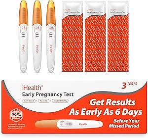 iHealth Pregnancy Test 3-Pack, Early Detection Ultra-Sensitive Results 6 Days Before Missed Period, Over 99% Accurate. Easy at-Home Fertility HCG Test Kit, Individually Wrapped, Pruebas de embarazo