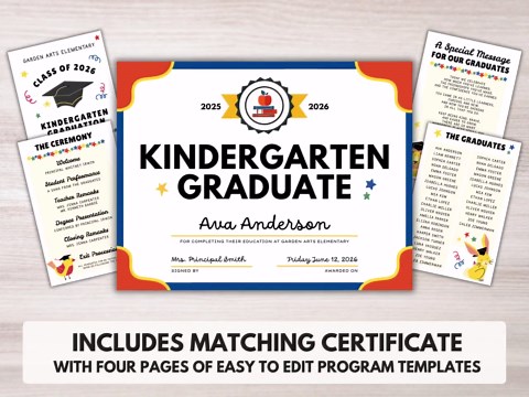 Kindergarten Graduation Program Template Preschool Diploma Certificate Prek Graduation Poem From Teachers | Digital Download Canva Template - Etsy