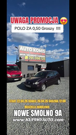 🚨 SAMOCHÓD ZA 0.50 GROSZY?! TAK, TO NIE ŻART! 🚗💨 Auto Handel Nowe Smolno 9A, odpala absolutnie szaloną akcję! Masz szansę zgarnąć furę za dosłownie 50 groszy. 😎 Co musisz zrobić, żeby dołączyć do zabawy? To proste: ✅ Zaobserwuj nasz profil ❤️ Polub ten post 💬 Skomentuj go (daj znać, że wchodzisz do gry!) 🚀 Udostępnij ten film znajomym 🏁 ZASADY FINAŁU: Zasada jest tylko jedna – kto pierwszy wsiądzie do tego samochodu w niedzielę (26.04.2026 r.) punktualnie o 12:00, staje się jego właścicie