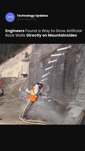 Tech and Inovation by DOC on Instagram: "Engineers Just Hacked Nature Itself! Scientists have discovered a way to grow artificial rock walls directly on mountain sides! Using biomineralization technology, they trigger natural chemical reactions that make minerals form like real rock — creating walls that are as strong as nature’s own. It’s sustainable, self-forming, and could revolutionize how we build roads, tunnels, and protect mountains from erosion. When science learns from nature — innovati