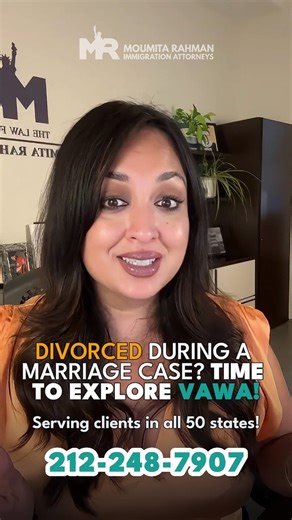 Moumita Rahman on Instagram: "If your spouse filed for you and then divorced you, it doesn’t mean your immigration journey is over. ❤️ In many cases, that’s actually when you finally get to take back control and file on your own. Call today at (212) 248-7907 to find out if you qualify for VAWA and can keep your case moving forward. • • Si tu cónyuge pidió los papeles por ti y luego se divorció, eso no significa que tu proceso migratorio haya terminado. ❤️ En muchos casos, ese es el momento en qu